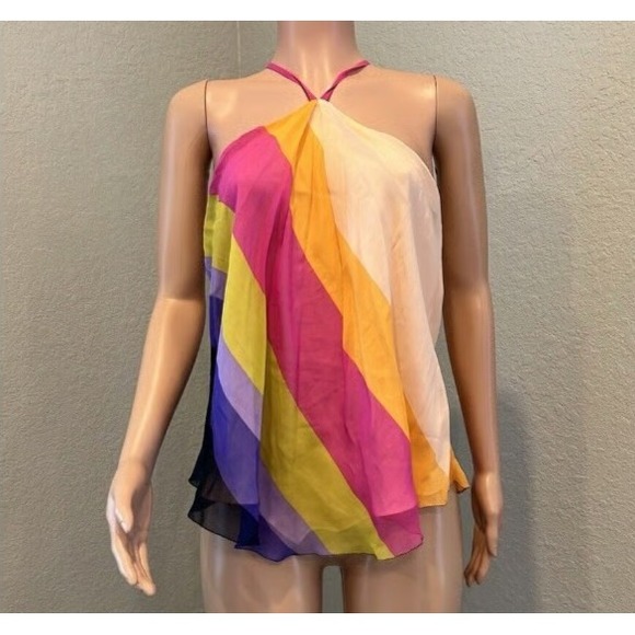 Trina Turk Multicolor Halter Top Rayon Silk Lined Size Small Resort Wear - Picture 1 of 4